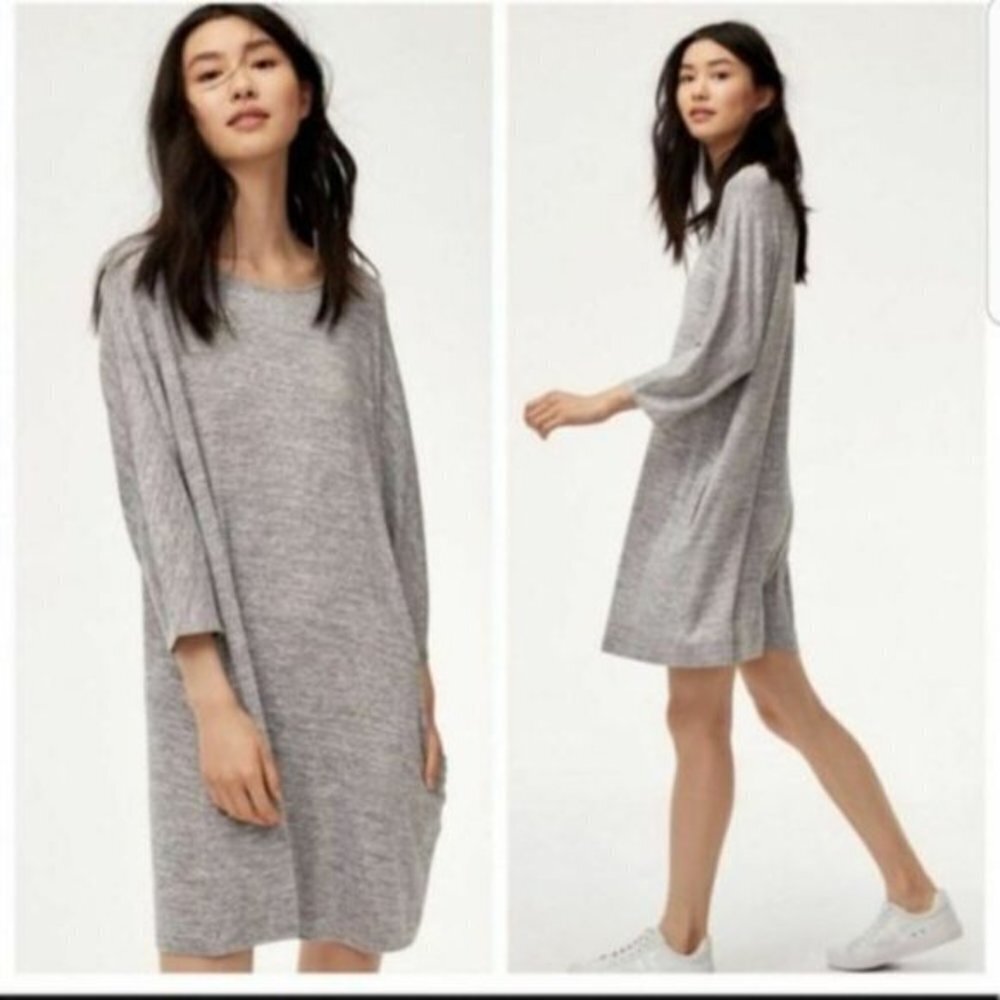 Women's Aritzia Wilfred Tunic Dress 3/4 sleeve Grey Slouchy Casual Size Medium